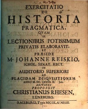 Exercitatio de historia pragmatica