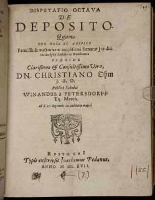 Disputatio Octava De Deposito