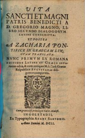 Vita Sancti et Magni Patris Benedicti