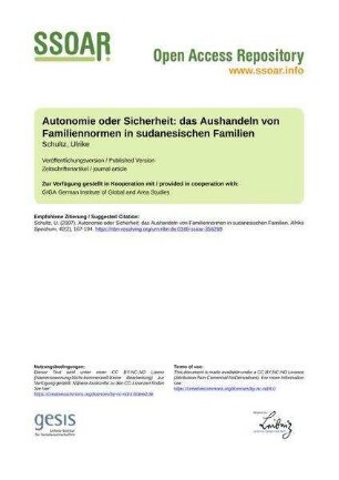 Autonomie oder Sicherheit: das Aushandeln von Familiennormen in sudanesischen Familien