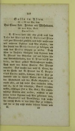 Sulla in Asien. 85 - 84 vor Chr. Geb. Des Cinna Tod. Frieden mit Mithridates. 84 vor Chr. Geb. Lucullus