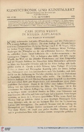 Neue Folge 34 = Jahrgang 58: Carl Justis Werke in neuen Auflagen