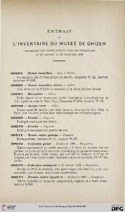 Extrait de l'inventaire du musée de Ghizeh comprenant les objets entrés dans les collections du 1er janvier au 31 décembre 1893