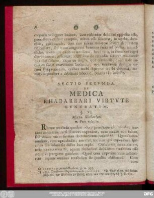 Sectio Secunda. De Medica Rhabarbari Virtute Generatim.