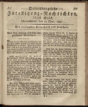 XLVII. Stück. Sonnabends: den 25. Nov. 1797.