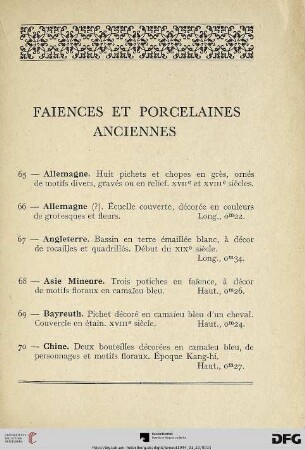 Faiences et Porcelaines Anciennes (Nr. 65-105)