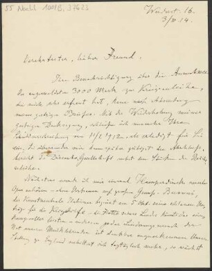 Brief an B. Schott's Söhne : 03.10.1914