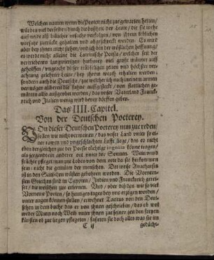 Das IIII. Capitel. Von der Deutschen Poeterey