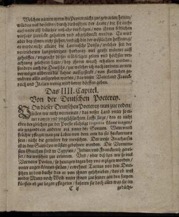 Das IIII. Capitel. Von der Deutschen Poeterey