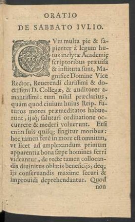 Oratio De Sabbato Iulio.