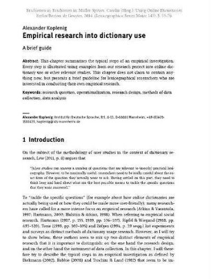 Empirical research into dictionary use. A brief guide