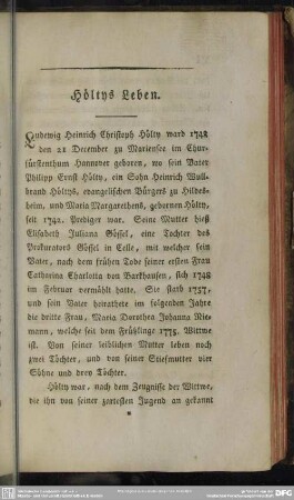 Höltys Leben