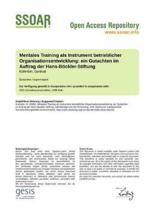 Mentales Training als Instrument betrieblicher Organisationsentwicklung: ein Gutachten im Auftrag der Hans-Böckler-Stiftung