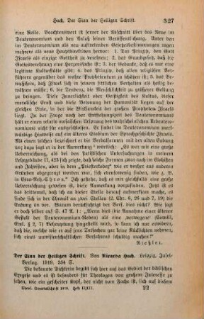 327-329 [Rezension] Huch, Ricarda, Der Sinn der Heiligen Schrift