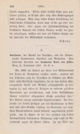 686-688 [Rezension] Höfler, Constantin Ritter von, Bonifatius der Apostel der Deutschen und die Slavenapostel Konstantinos (Cyrillus) und Methodios