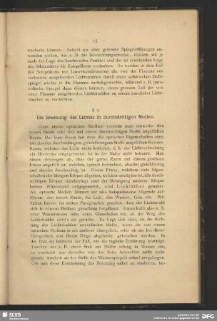 § 3. Die Brechung des Lichtes in durchsichtigen Medien