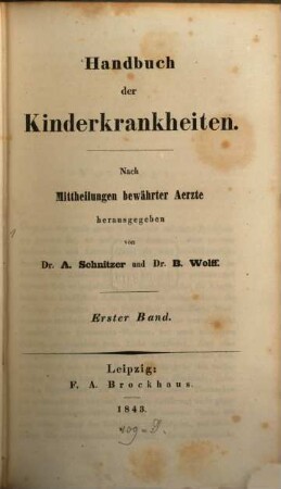 Handbuch der Kinderkrankheiten : nach Mittheilungen bewährter Aerzte. 1