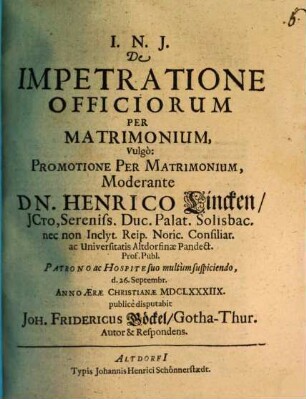 De impetratione officiorum per matrimonium, vulgo: promotione per matrimonium