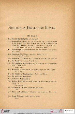 Arbeiten in Bronce und Kupfer(Nr. 245 - 324)