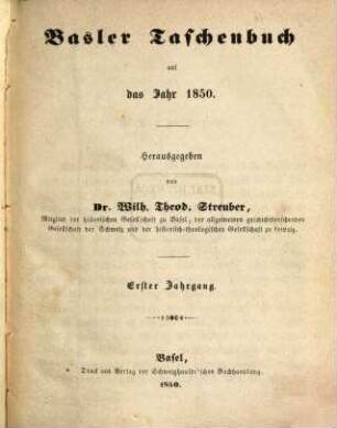 Basler Taschenbuch. 1. 1850