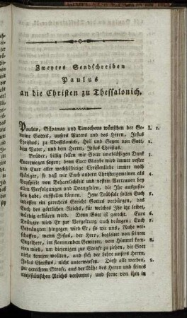 Zweytes Sendschreiben Paulus an die Christen zu Thessalonich.