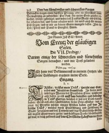 Die VII. Predigt/ Darinn einige der schweresten und fürnehmsten Sorgen betrachtet/ und mit Trost gelindert werden.