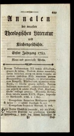 Neun und zwanzigste Woche