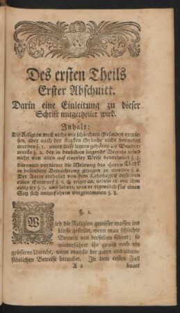 Erster Abschnitt. Darin eine Einleitung zu dieser Schrift mitgetheilet wird