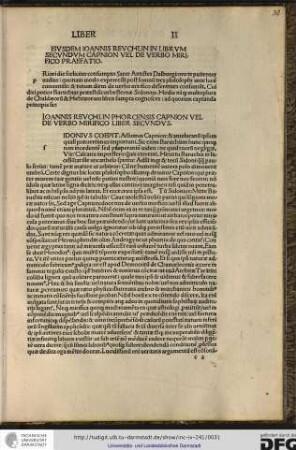 Ioannis Reuchlin Phorcensis Capnion vel de verbo mirifico liber secundus.