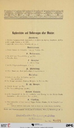 Kupferstiche und Radierungen alter Meister (Nr. 1-170)