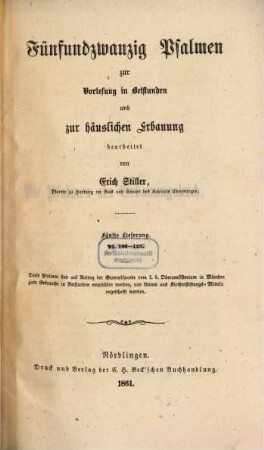Psalmen zur Verlesung in Betstunden u. zur häuslichen Erbauung bearbeitet, 5