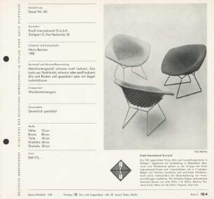 Bildkartei des Deutschen Werkbundes zu Sessel Nr. 422 von Harry Bertoia