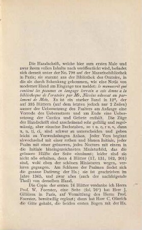 Lothringischer Psalter : (Bibl. Mazarine No. 798) ; altfranzösische Übersetzung des XIV. Jahrhunderts ; mit einer grammatischen Einleitung, enthaltend die Grundzüge der Grammatik des altlothringischen Dialects, und einem Glossar