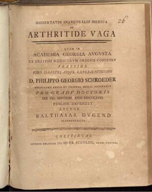 Dissertatio Inavgvralis Medica De Arthritide Vaga