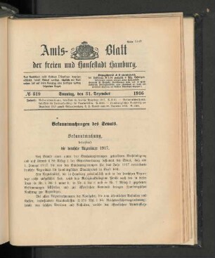 No. 319, 31. Dezember 1916