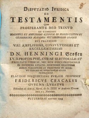 Disputatio Iuridica De Testamentis