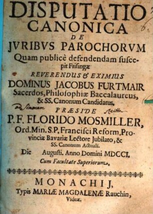 Disputatio Canonica De Jvribvs Parochorvm