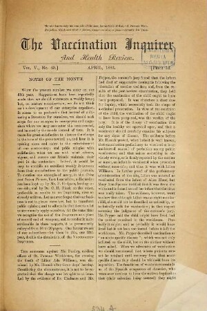 The Vaccination Inquirer and Health Review. 5. 1883/84, Apr. - März