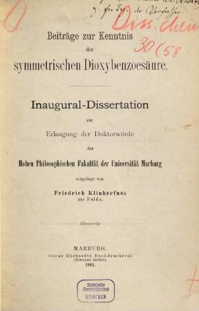 Beiträge zur Kenntnis der symmetrischen Dioxybenzoesäure