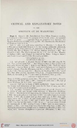 Critical and Explanatory Notes to the Speculum Gy de Warewyke