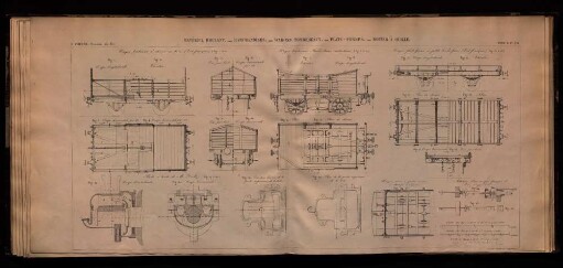 Pl. XVI. - Marchendies. - Wagons-tombereaux. - Plates-formes. - Boites à huile.