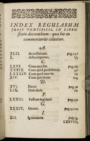 Index Regularum Juris Pontificii, In Libro sexto decretalium [...]