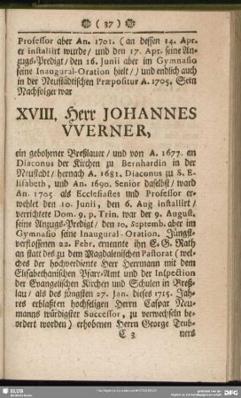 XVIII. Herr Johannes [W]erner