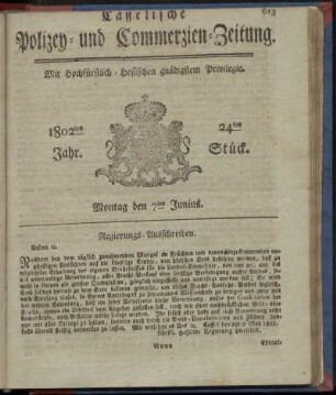 24tes Stueck, Montag den 7ten Junius 1802