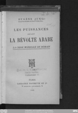 Les Puissances devant la révolte arabe : la crise mondiale de demain