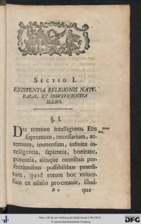 Sectio I. Existentia Religionis Naturalis, Et Insufficientia Illius.
