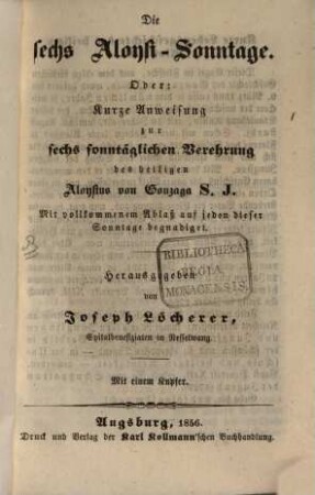 Die sechs Aloysi-Sonntage : Mit einem Kupfer