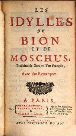Les Idylles de Bion et de Moschus