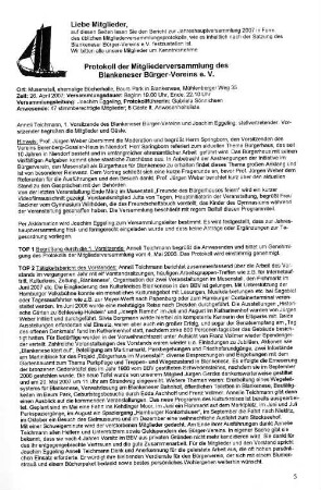 Protokoll der Mitgliederversammlung des Blankeneser Bürger-Vereins e.V.