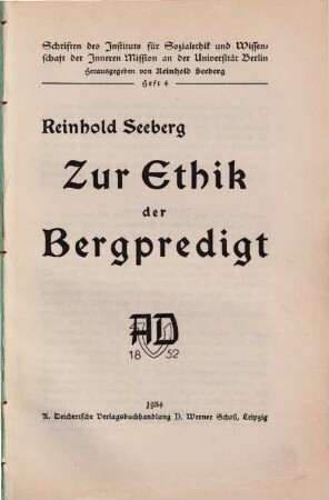 Zur Ethik der Bergpredigt